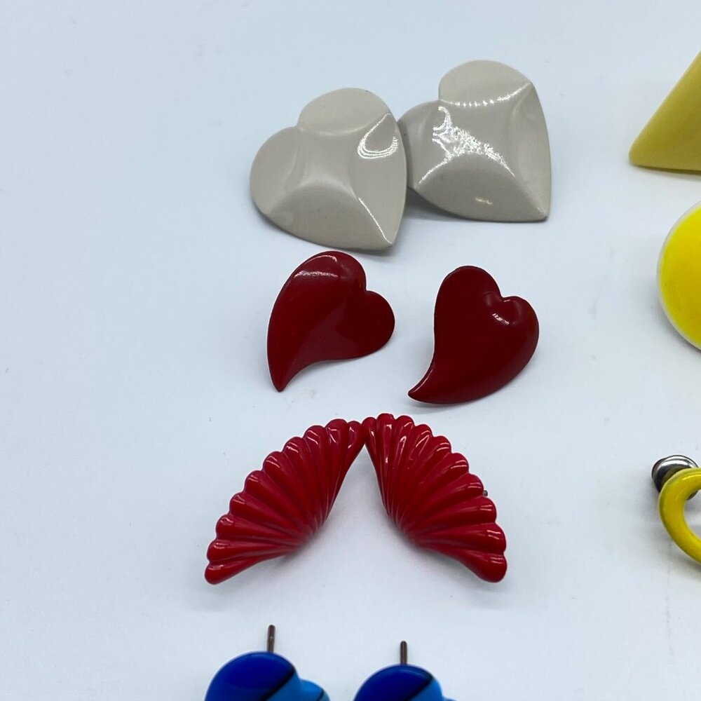 Vtg 80s Statement Earrings Lot of 20 Geometric Abstract Designs Mixed Colors - Picture 5 of 12